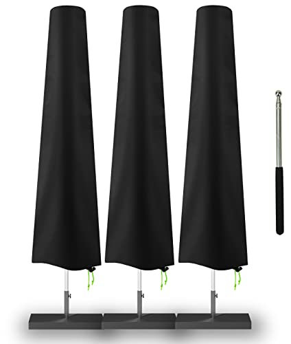 3 PCS Patio Umbrella Covers with 1 Push Rod - Waterproof Patio Parasol Covers with Zipper for 7ft to 11ft Outdoor Umbrellas