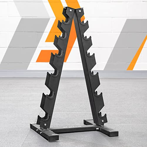 METIS Hantelbaum [3 Größen] – Hantelständer mit 3, 6 oder 11 Stufe | Nur Rack oder mit optionalen Kurzhanteln aus Neopren oder Chrom (6 Stufe, Rack nur)