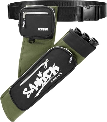 SAMICK SPORTS Archery Arrow Quiver for Arrows - Adjustable Waist Hanged Quiver - 3 Protected Arrow Tubes - Pockets for All Your Equipment Right Handed ONLY