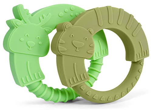 MCGMITT Baby Beißringe – BPA-freies Beißspielzeug aus Silikon mit Tiermotiven, flexibles sensorisches Babyspielzeug ab 3 Monaten zur Zahnungshilfe – Leicht zu greifen, weich und sicher（Katze und Elch)