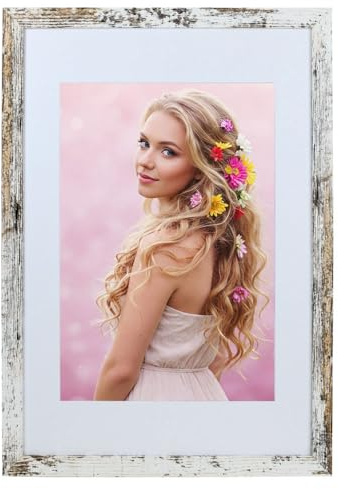 KM FOTO Bilderrahmen Holz Plexi Acryl Rahmen quadratisch Collage Wanddeko Poster S215: Farbe: Shabby-Weiß | Format: 40x60