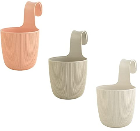 ENGELLAND 3 x Blumentopf zum Hängen, integriertes Drainagesystem, Farbmix: Apricot, Sand, Beige, Ø 15 cm, Pflanztopf-Kübel, Hängetopf, widerstandsfähig, rund, wetterfest, Kunststoff