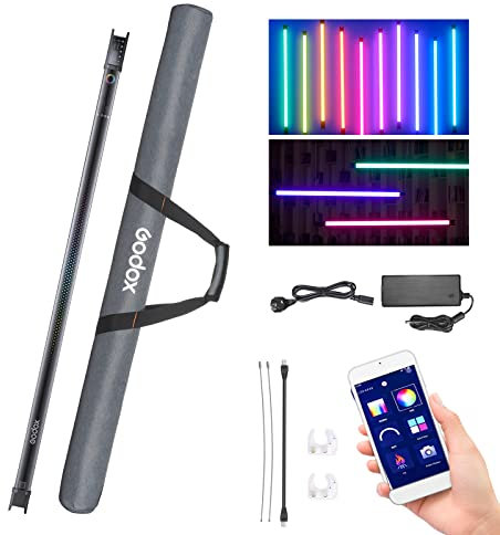 Godox TL120 LED-Leuchtstoffröhre 0-360°-Vollfarb-RGB-Videolicht Bi-Color-Temperatur 2700K-6500K Dimmbare Helligkeit CRI 96 TLCL 98 mit Smartphone-APP-Steuerung Tragetasche für Fotografie Outdoor