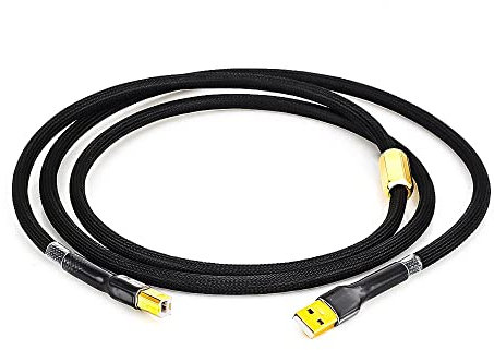 Brollitest 1 PCS Audiophile USB Cable 2.0 Type A to B Cable with Gold-plated connectors 4N 99.998% OFC Copper Pure Black Braided-1.5 Meter…