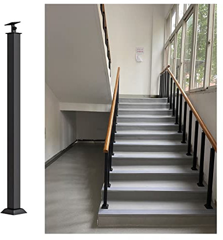 Geländer Treppengeländer Flur Loft Veranda Plattform Treppe Geländer Spindel Kit, Treppengeländer Eisen Schwarz, Zeitgenössische Quadratische Schwerlastsäule, Bodenbefestigung ( Color : 1 Pack , Size