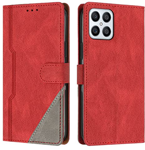 JZASES Cover per Huawei Honor X8 4G / Honor X30 i, Custodia in PU Pelle, Antiurto Libro Portafoglio Protettiva Cover Compatibile con Huawei Honor X8 4G / Honor X30 i, Rosso
