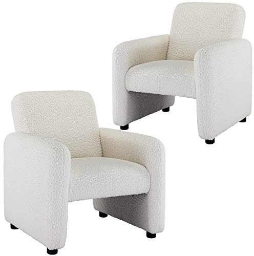 Wahson Sessel Teddystoff Ohrensessel mit Armlehnen Loungesessel modern Relaxsessel für Wohnzimmer/Lesezimmer, 2 Stück, Weiß