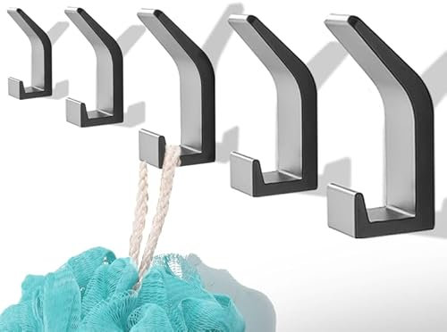 quancifang Porte-serviettes sans percer Crochet à serviettes, 5 pièces crochet à vêtements mural,Noir ténébreux