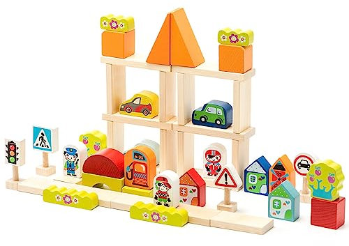 CUBIKA Holzklötzchen Baukasten Stadt Kinderspielzeug ab 3 Jahren
