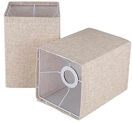 Ruiever Quadratische Lampenschirme, 2er-Set, Leinen-Lampenschirme (L x B x H): 16 x 17 x 24 cm, einfache Montage, Ersatz-Stoffschirme für Tischlampen, Stehlampen, Beige