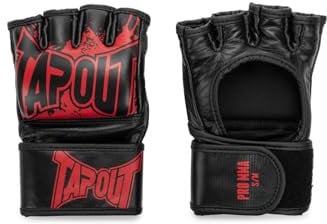 Tapout MMA Pro Fight 960005 Pro - Guantes de Piel (1 par), Color Negro y Rojo
