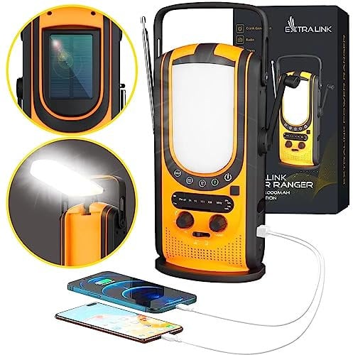 Extralnik Notfallradio AM/FM, Solar & Kurbelradio mit Powerbank 6000mAh, 6 Ladearten, USB C, Taschenlampe & Leselicht mit 4 Lichtmodi, SOS Alarm, Notfallausrüstung, Prepper Ausrüstung, Krisenvorsorge