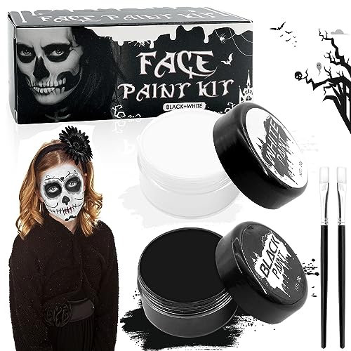 TOPJOWGA Pintura Facial y Corporal Blanco Negro, Kit de Pintura Facial Profesional, Pintura Facial de Halloween, Maquillaje de Halloween de Efectos Especiales, Maquillaje para Halloween Cosplay