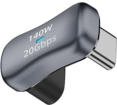 QIANRENON Breiterer USB C U Formiger Winkel Adapter 140W 20Gbps USB3.2 Type C Stecker auf Buchse Breite Abstand 180 Grad Anschluss 4k@60HZ LED/Al-Legierung, für Steam Deck Smartphone Laptop Tablet