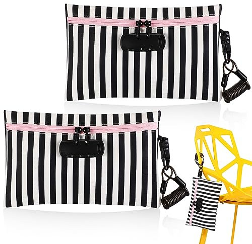 Sanwuta Geldtasche mit Schloss, kleine Geldtasche für Strand, Bargeld, Geldbörse, 17,9 x 27,9 cm (Rosa, Schwarz, Weiß), 2 Stück