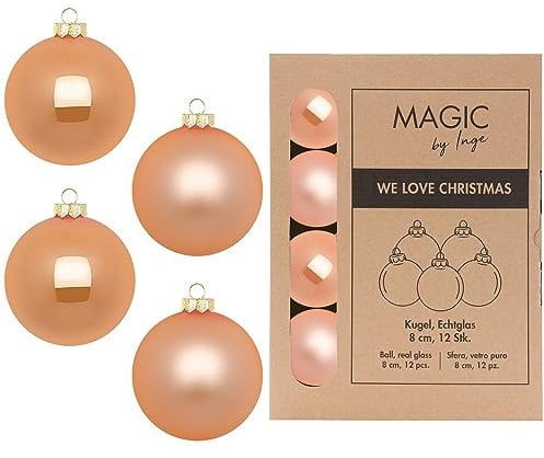 Weihnachtskugeln Glas 8cm x 12 Stück in Kartonbox Christbaumkugeln Set apricot Sweet Melon