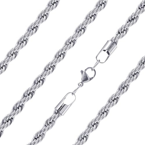 Ardú Mens Rope Chain - 18 inch, 5mm Stainless Steel | Waterproof & Tarnish Resistant | Heavy Jewellery for Men