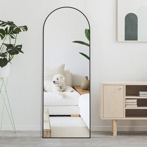 Elemango 162x53cm Bogen Ganzkörperspiegel, Groß Bodenspiegel, Rahmen aus schwarzer Aluminiumlegierung, Gewölbter Vollspiegel stehend hängend oder lehnend, Ankleidespiegel für Schlafzimmer Wohnzimmer