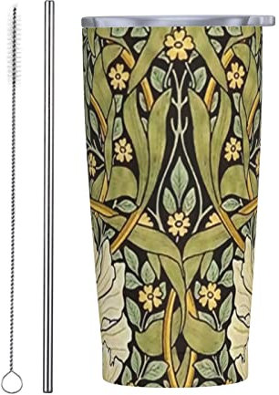 RFSHOP William Morris Sea Green Vintage Flower 590ml Travel Mug Thermal Stainless Steel with Lid Leakproof Coffee Cup for Hot & Cold Drinks
