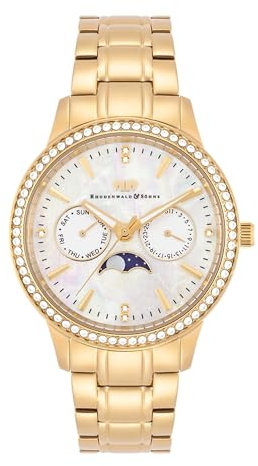 Rhodenwald & Söhne Damen Uhr analog Quarz Multifunktion(en) mit Edelstahl Armband gelbgold Verziert mit Kristallen 10010438