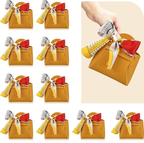 10 stück Rosa Kleine Geschenktasche mit Farbband, Dauerhaft PU-Leder Geschenkbox Gastgeschenk Hochzeit Geschenkbox für Süßwaren,Geburtstagsfeier, Jubiläumsdekoration, Weihnachten (Gelb)