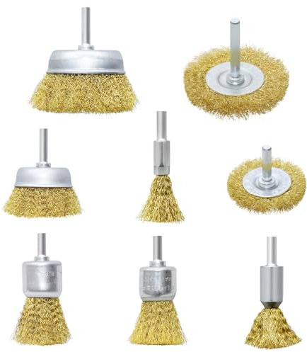 Drahtbürstensatz für Bohrer, Messingbürstendraht, 8 Stück Drahtbürsten Rad- & Topfbürstensatz Drahtbohrer-Bürstensatz für Bohren, Polieren, Schleifen, Entrosten, Entgraten
