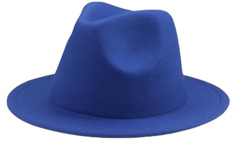 WERNZATT-Kinder Faux Tweed Breite Krempe Filzhut Einfarbig Kinder Jazz Hut Klassisch Breite Krempe Panama Bowler Hut (Blau, 4-10 Years)