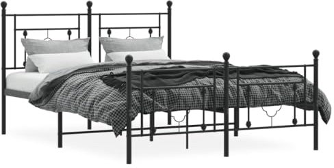 vidaXL Bettgestell, Bettrahmen mit Kopfteil Fußteil, Bett Gästebett mit Stauraum, Metallbett Doppelbett Schlafzimmerbett, Schwarz 140x200cm Metall
