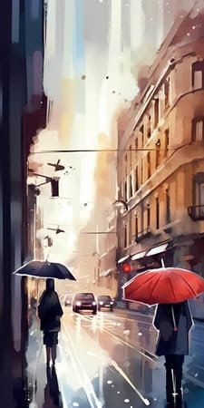 Acryl-Bild 50 x 100 cm: Digitales Gemälde einer Frau mit Regenschirm auf einer Straße in Paris (201496168)