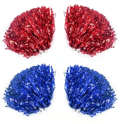 2 paia di mazzi da cheerleader, bouquet da cheerleader, pompon colorati da cheerleader, mazzi di fiori crittografati con filamenti, accessori per tifo, adatti per tifo e danza sportiva (rosso, blu)