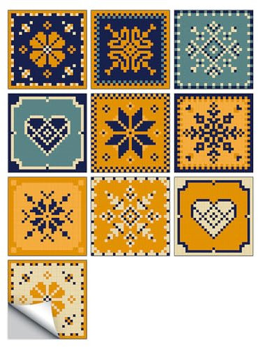 Fliesenaufkleber Retro Print Orange Aufkleber Fliesen,Fliesenfolie Selbstklebende Fliesen Backsplash Badezimmer Küchen Deko, Fliesensticker Dekorative Abziehbar Wasserdicht 20X20Cm
