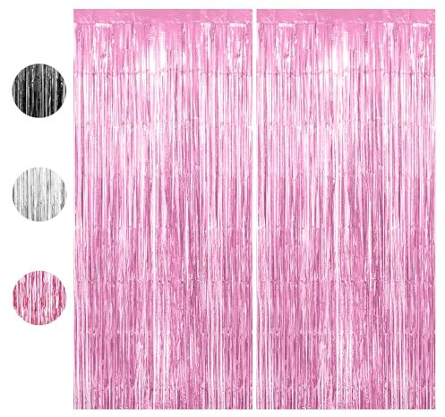 Lametta Vorhang Rosa mit Glitzer 2 Stück 1x2m - Fransenvorhang Pink für Prinzessin Geburtstagsdeko