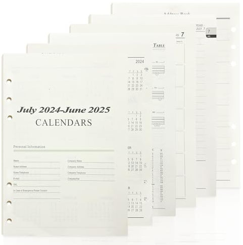 A5 Refill Papier Linie Daily Planner Refills 6 Löcher A5 Nachfüllpapier 176 Blätter Nachfüllbare für Tagbuch Notizbuch Persönlicher Planer Organizer (Weiß, A5 Juli 2024-Juni 2025)