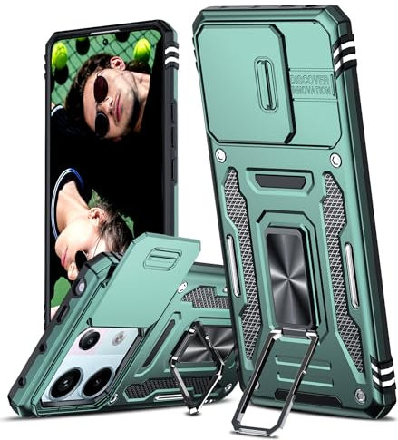LeYi Coque pour Xiaomi Redmi Note 13 Pro 5G Antichoc avec Protection Caméra Coulissante,Étui de PC Dur et TPU Silicone Militaire Anti-Rayures Coque Note 13 Pro 5G Anneau-Vert Foncé