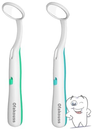 Ofakouss Zahnspiegel mit Licht, Anti-Beschlag-Funktion, Zahnarzt, Mundpflege, 15 cm, Blau und Grün, 2 Stück