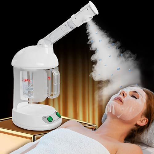 Vaporizzatore facciale, vaporizzatore facciale a nebbia calda nano ionica con serbatoio d'acqua rimovibile e lavabile, umidificatore viso portatile con braccio rotante a 360°