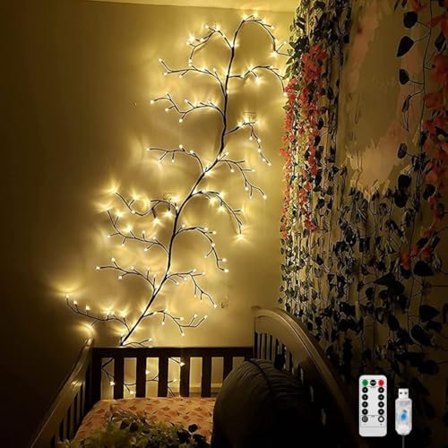 Weinsamkeit Lichterkette Willow Vine, 144 LEDs USB Weidenrebe Baum Lichter, 8 Modi Beleuchtete Weidenrebe Baum Lichter mit Fernbedienung, für Innen Wanddeko Room Schlafzimmer Deko
