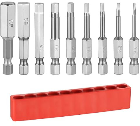 9 Stück Sechskant Bit Set, H1.5 H2 H2.5 H3 H4 H5 H6 H8 H10 Hex Sechskant Schraubendreher Bits Set, Schrauber Bit Set mit magnetischen Spitzen, 50mm Länge, 1/4 Sechskantschaft Innensechskant Bits