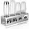HOMMAND Porte-Bouteilles pour SodaStream Crystal Emil Bouteilles, Support Bouteille, Égouttoir Bouteille pour 4 Bouteilles, avec Anneaux Protection Silicone, Égouttoir et Porte-Couvercle, Argenté