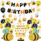 Bienen Deko Geburtstag Luftballons für Kinder - Biene Party Dekoration Happy Birthday Girland Bee Ballons und Tortendeko, Blumen Folienballon für Mädchen Junge Kindergeburtstag Baby Shower