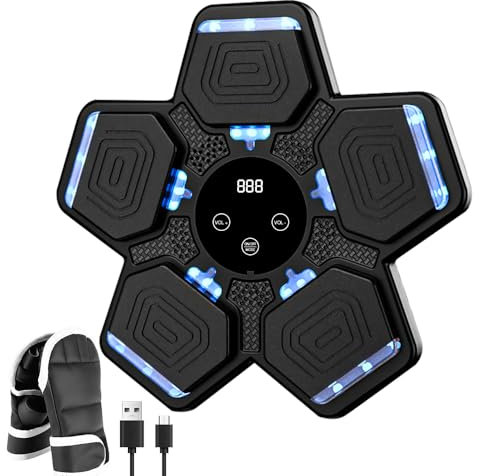 HOVCEH Music Boxing Machine, Intelligente Musik Boxmaschine, LED Boxmaschine mit Musik Erwachsene/Kinder, Unterstützt Bluetooth, Wandmontiertes Boxziel mit Boxhandschuhen, Geschwindigkeitseinstellung