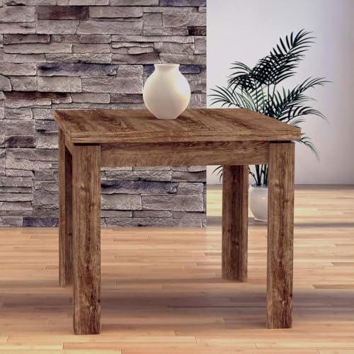 Yellowshop - Tavolo quadrato allungabile a libro per cucina, sala pranzo, soggiorno, cm 80x80, 90x90, 100x100 RODI Rochelle effetto legno quercia marrone rustico, Made in Italy (80 X 80)