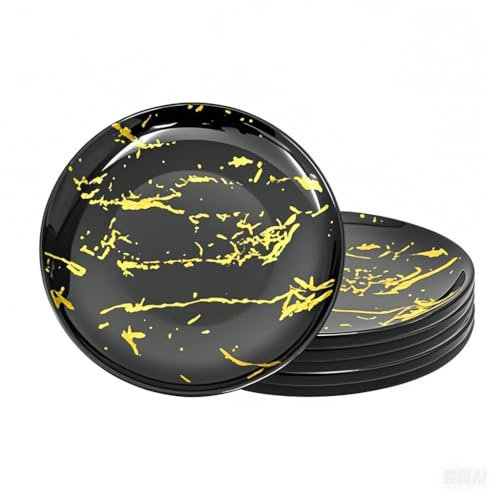 Loymokinar Keramikteller, 25,4 cm, Schwarz, Gold, Marmor, 6 Stück