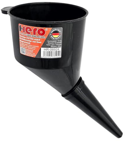 HERO Einfülltrichter Trichter EXTRA stabil Kraftstofftrichter abgewinkelt Sieb Öldienst Kunststoff Öltrichter KFZ Öl Benzintrichter Dieseltrichter Wassertrichter Gießtrichter Groß Benzin Diesel Wasser