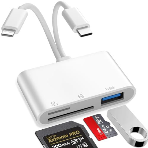 Lector Tarjetas SD iPhone, Adaptador Tarjeta SD iPhone, Lightning SD Card Reader, Adaptador Camara iPhone, Adaptador iPhone Tarjeta SD, Lector de Tarjetas SD para iPhone 16 15 14