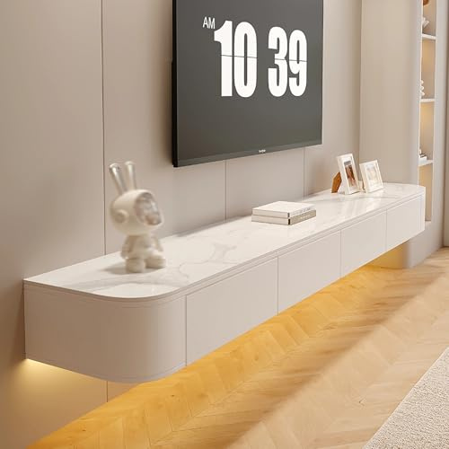 YINXSLO Floating tv unit Multifunctional Tv cabinet Wooden floating tv shelf for living room Wall Mounted Tv unit with storage for living room and bedroom (Slate White, 200cm/78.7in)