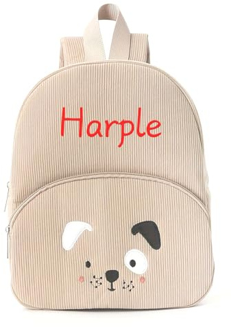 NGTSFLY Sac Personnalisable Enfant à Broder avec Nom - Sacs à Dos pour Enfant Garçon Fille Personnalisé (Velours côtelé - Chien beige)