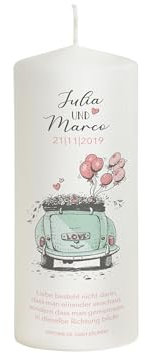 Liamoria® Hochzeitskerze mit Namen und Datum - Modell Just Married - Hochwertiges Hochzeitsgeschenk (20 x 8 cm)