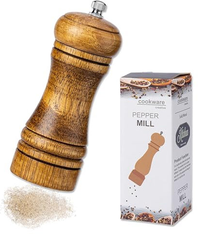 Qwrqwr Pfeffermühle Aus Eichenholz Salzmühle für Grobes Salz Gewürzmühle Verstellbare mit Einstellbarer Grobheit Manuelle Handmühle für Küche