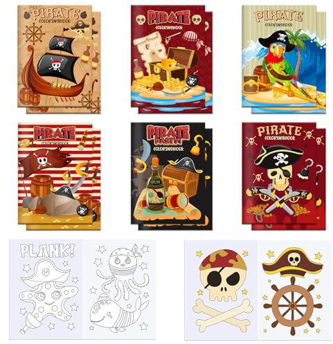 MORAINJAY 12 Stück Mini Malbücher für Kinder, kleine Malbuch, Malbuch Klein Mitgebsel Kindergeburtstag, Kleine Malbücher Mini für Geschenktüten & Partygeschenke (Pirat)
